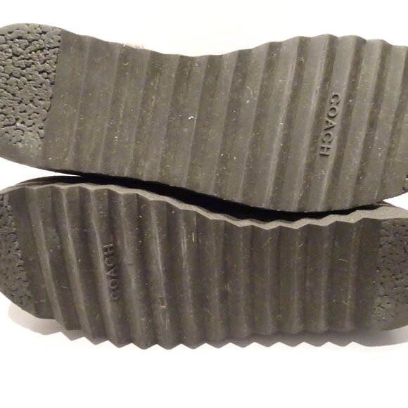 COACH DeeAnn Brown Suede Fur Trimmed Boots Size 8 Monogram Jacquard - Picture 8 of 9